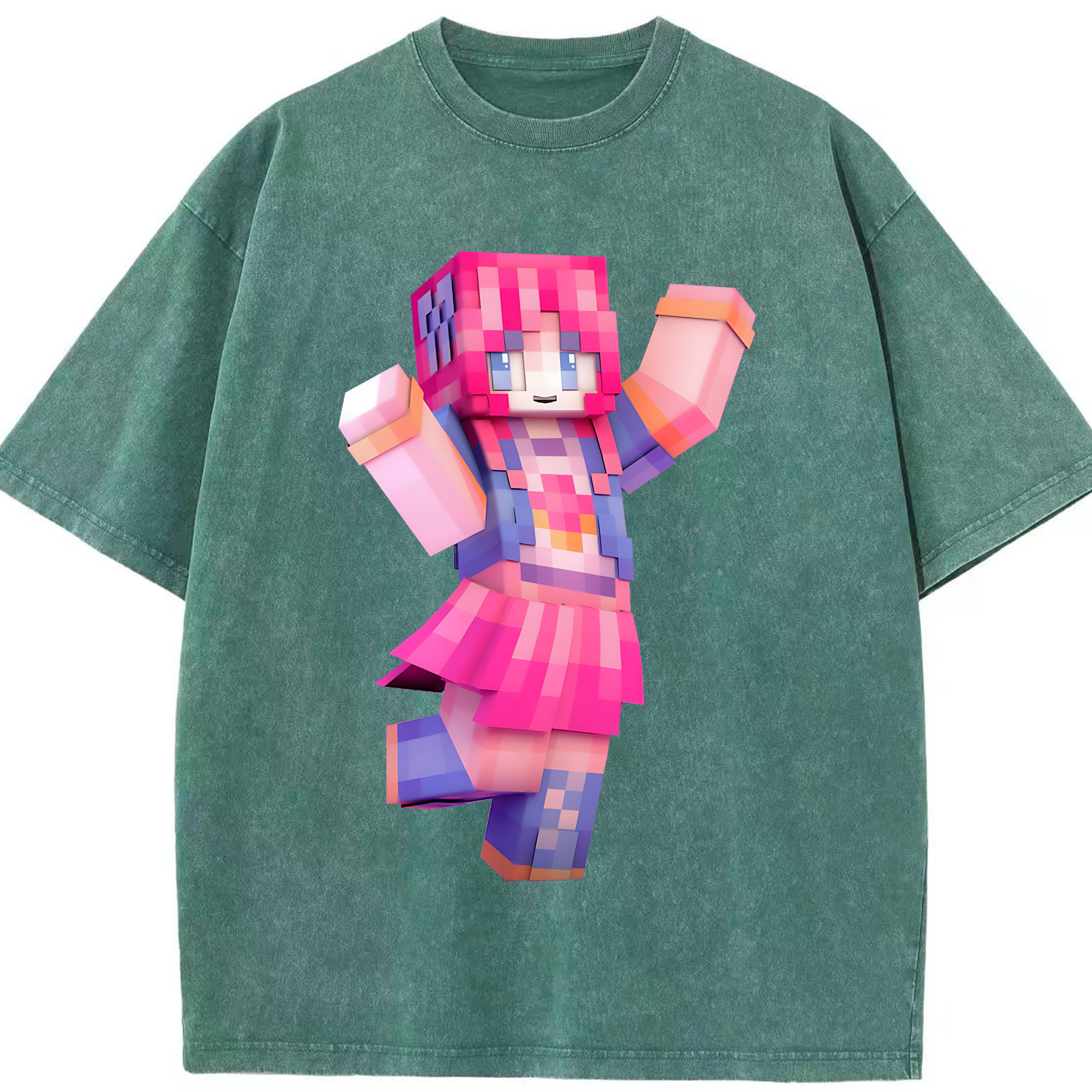 （画像用） マインクラフト ブロックの世界 Minecraft MC Block world 綿100% ヴィンテージ風 半袖Tシャツ（フロントプリント）